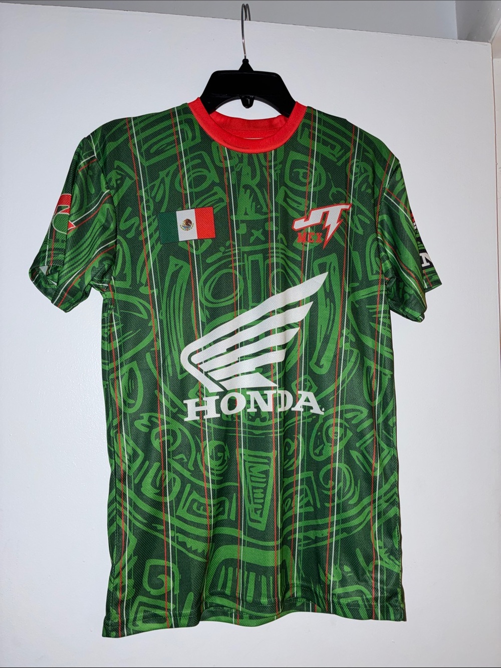 Daily Sports Green Honda Graphic Racing Tee with Red Collar